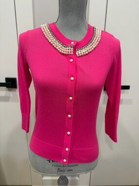 Kate Spade Pearl-Collar Fuchsia Knit Cardigan